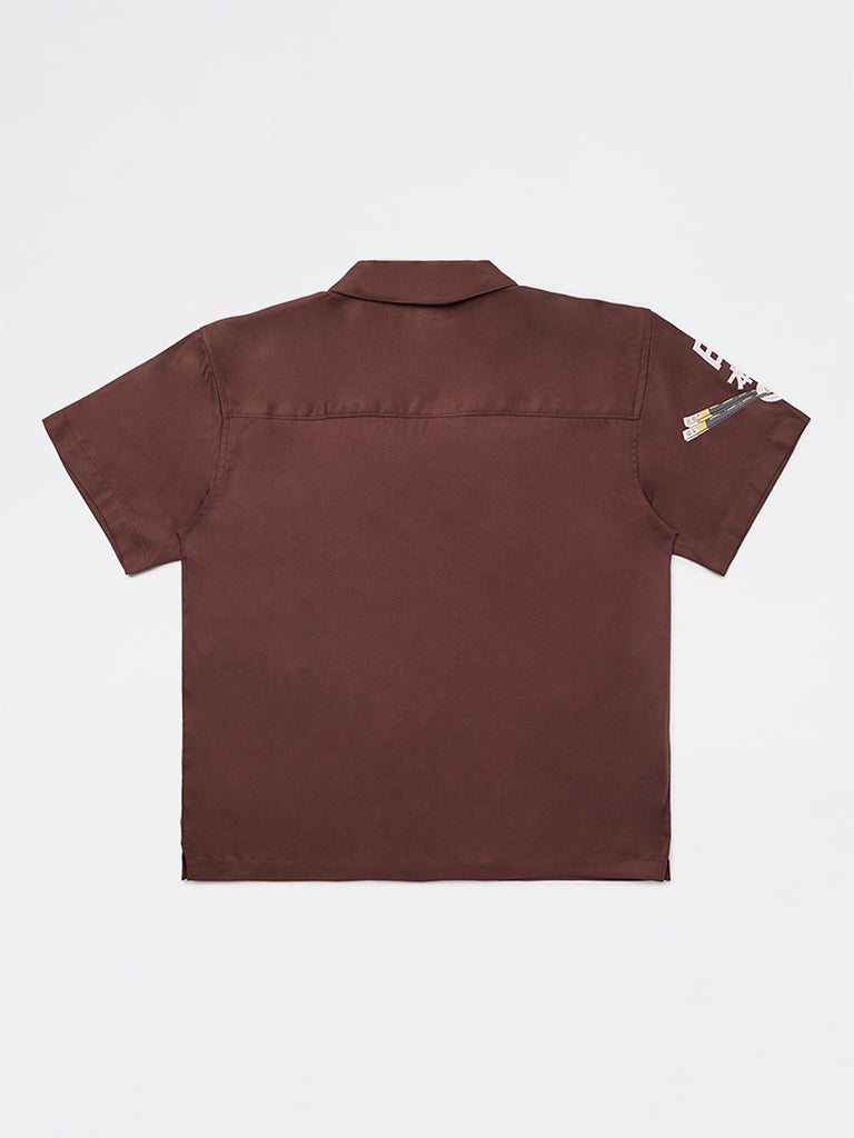 Y&F Kids Boys Dark Brown Printed Shirt