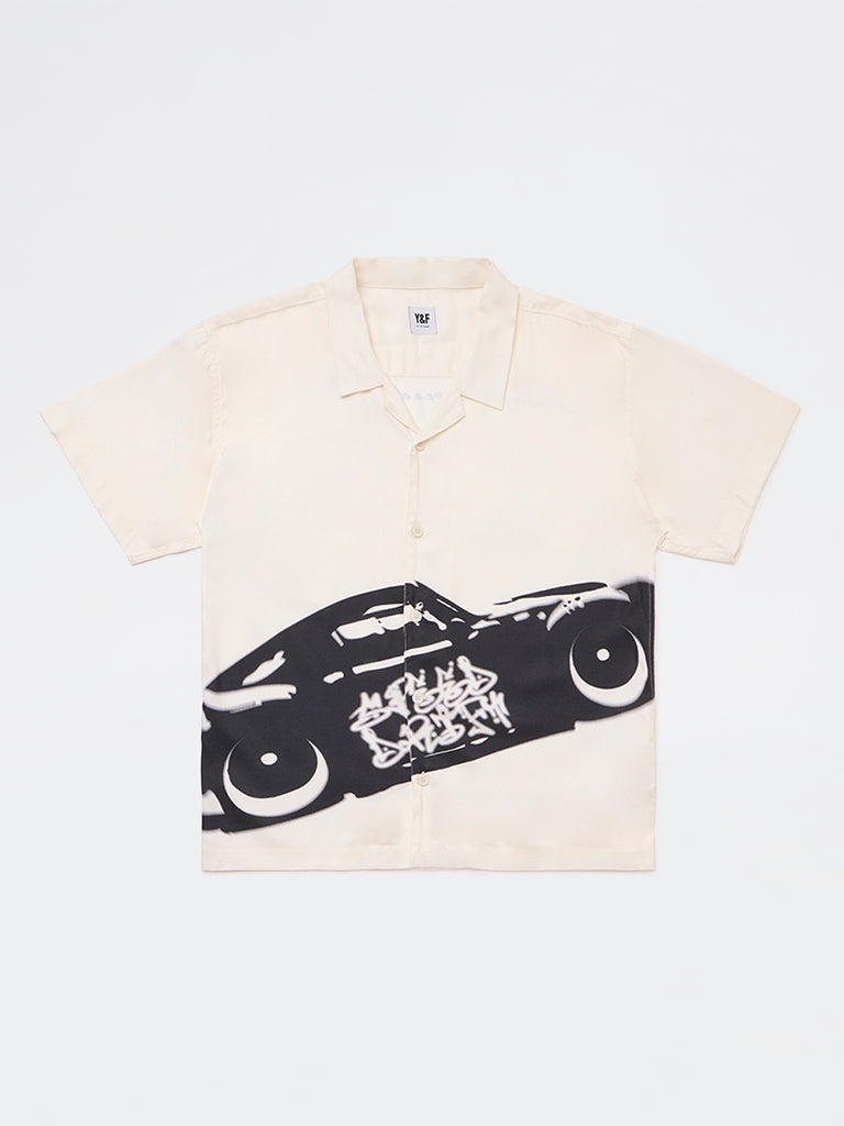 Y&F Kids Boys Off-White Car Printed Shirt