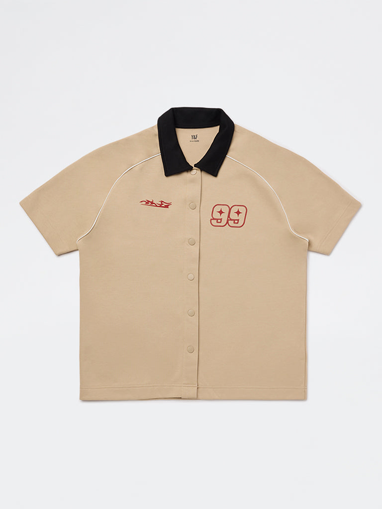 Y&F Kids Boys Beige Printed Shirt