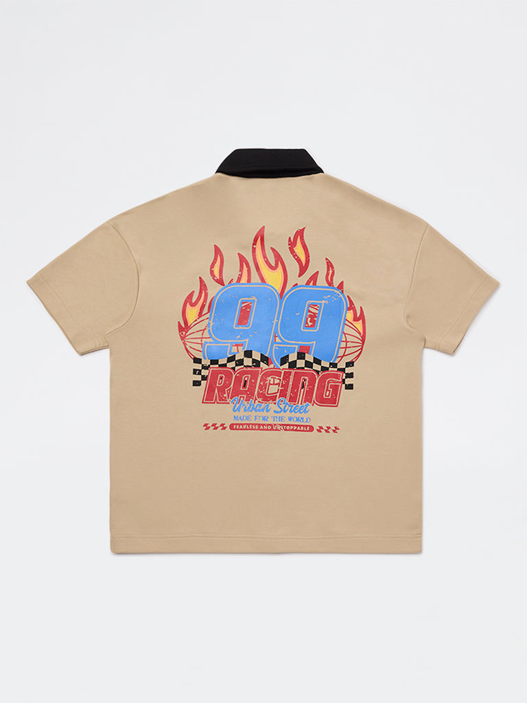 Y&F Kids Boys Beige Printed Shirt