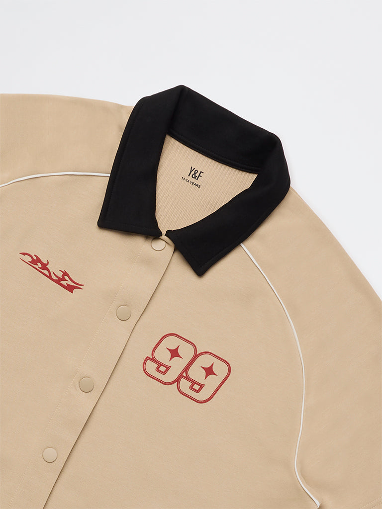 Y&F Kids Boys Beige Printed Shirt