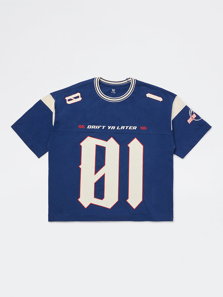 Y&F Kids Boys Blue Graphic Printed Cotton T-Shirt