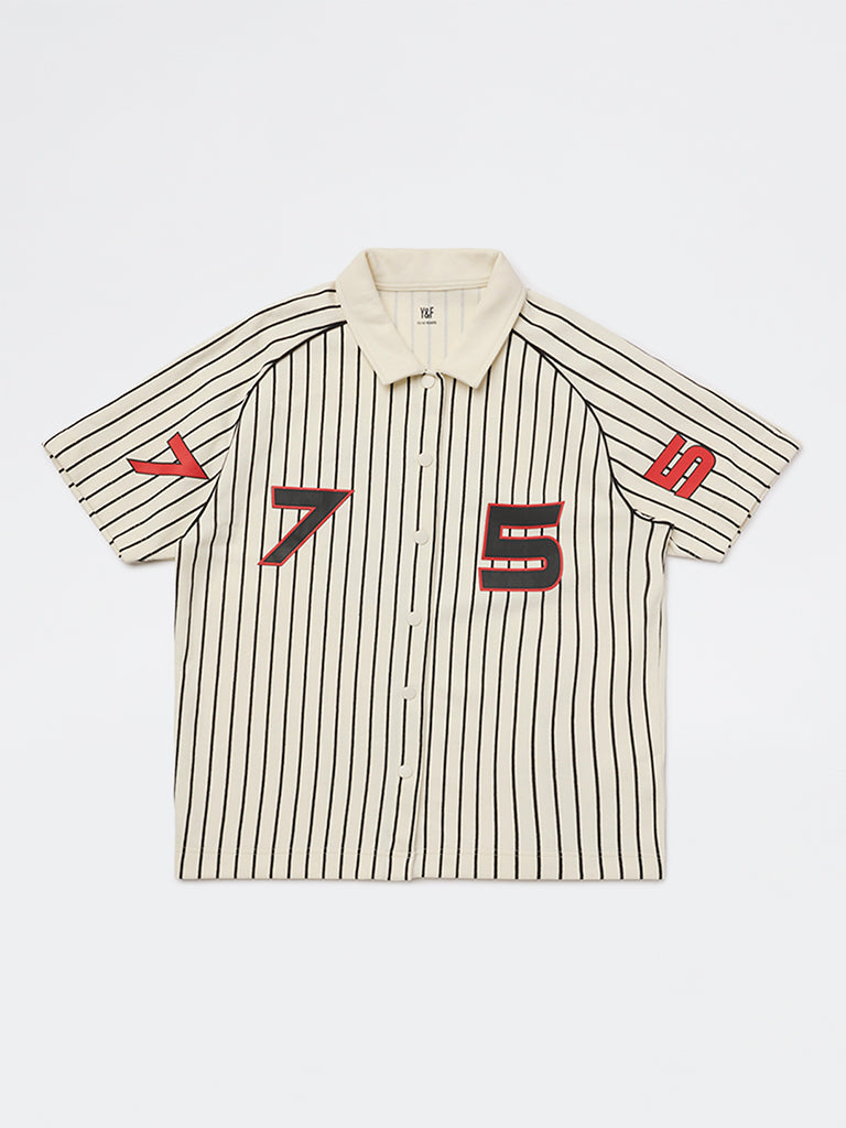 Y&F Kids Boys Off-White Striped Cotton-Blend Shirt