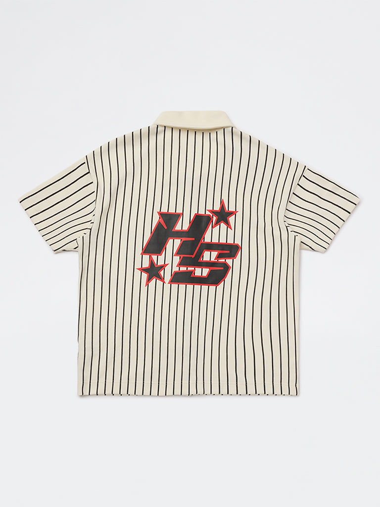 Y&F Kids Boys Off-White Striped Cotton-Blend Shirt