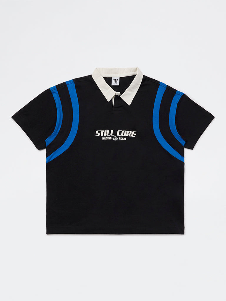 Y&F Kids Boys Black Printed Cotton T-Shirt