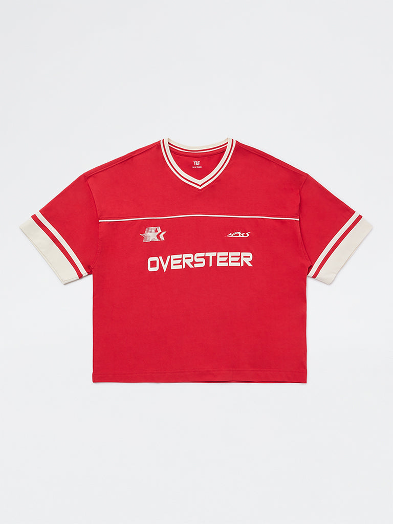 Y&F Kids Boys Red Text Design Cotton T-Shirt