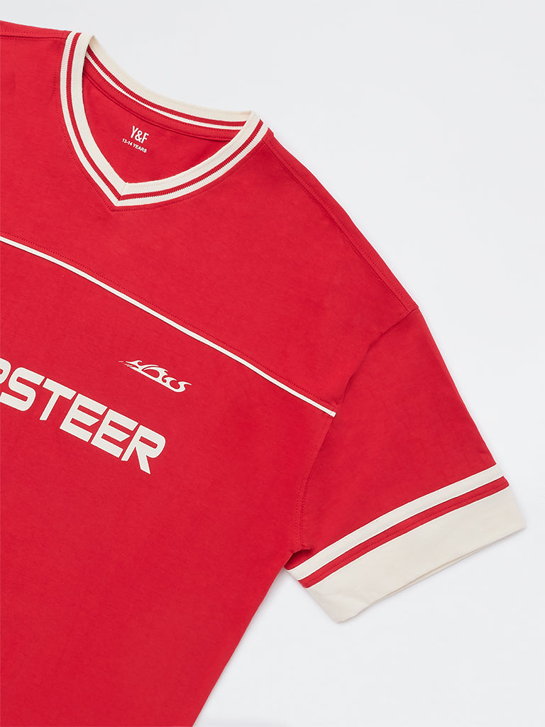Y&F Kids Boys Red Text Design Cotton T-Shirt