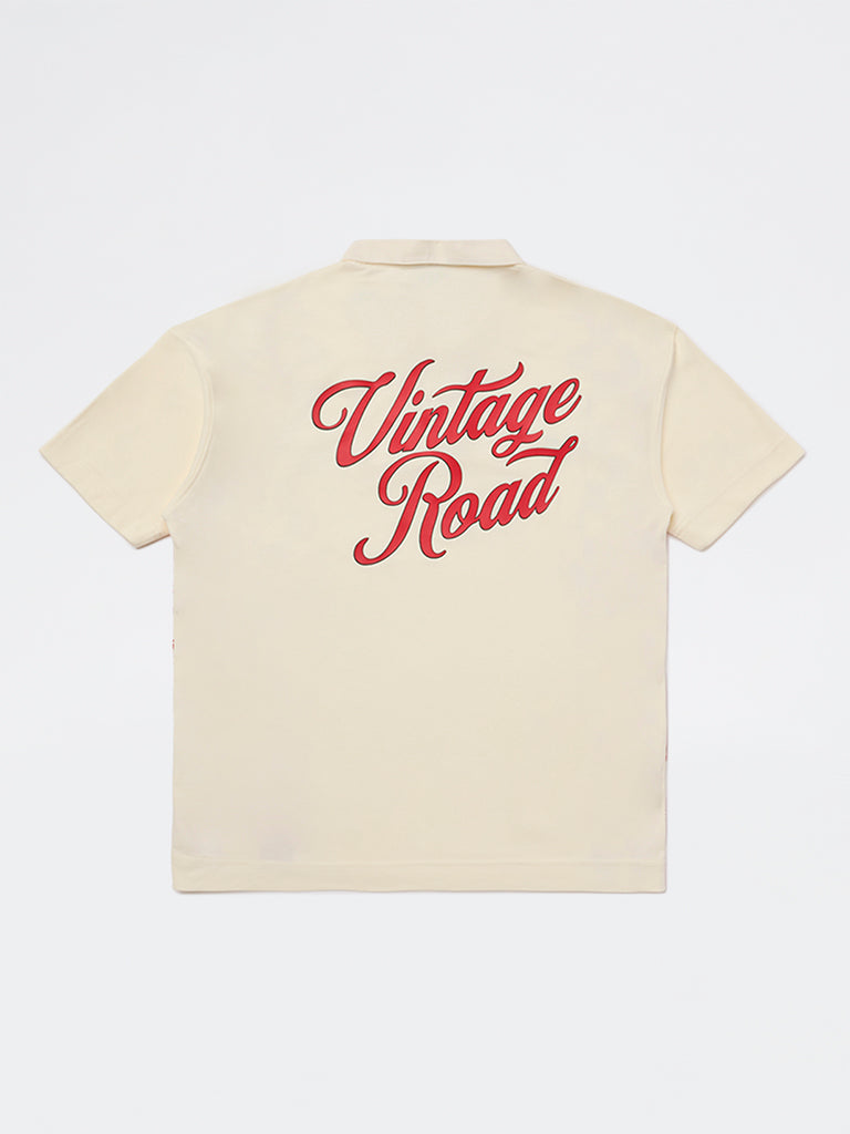 Y&F Kids Boys Cream Printed Cotton T-Shirt