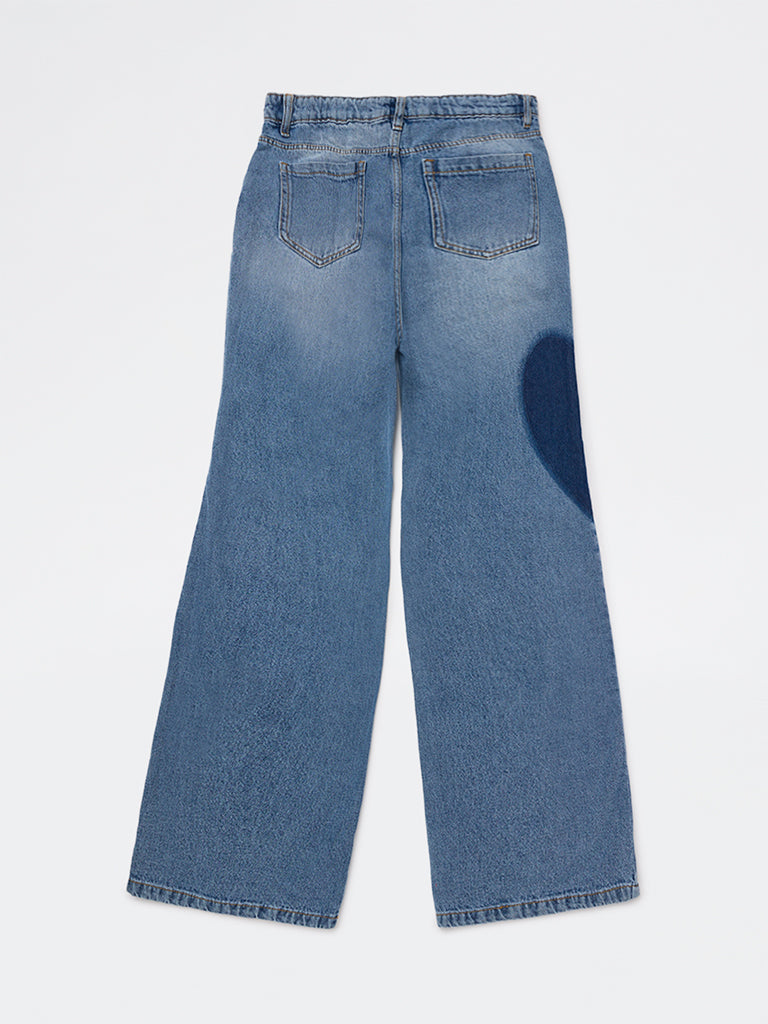 Y&F Kids Girls Blue Washed High-Rise Jeans