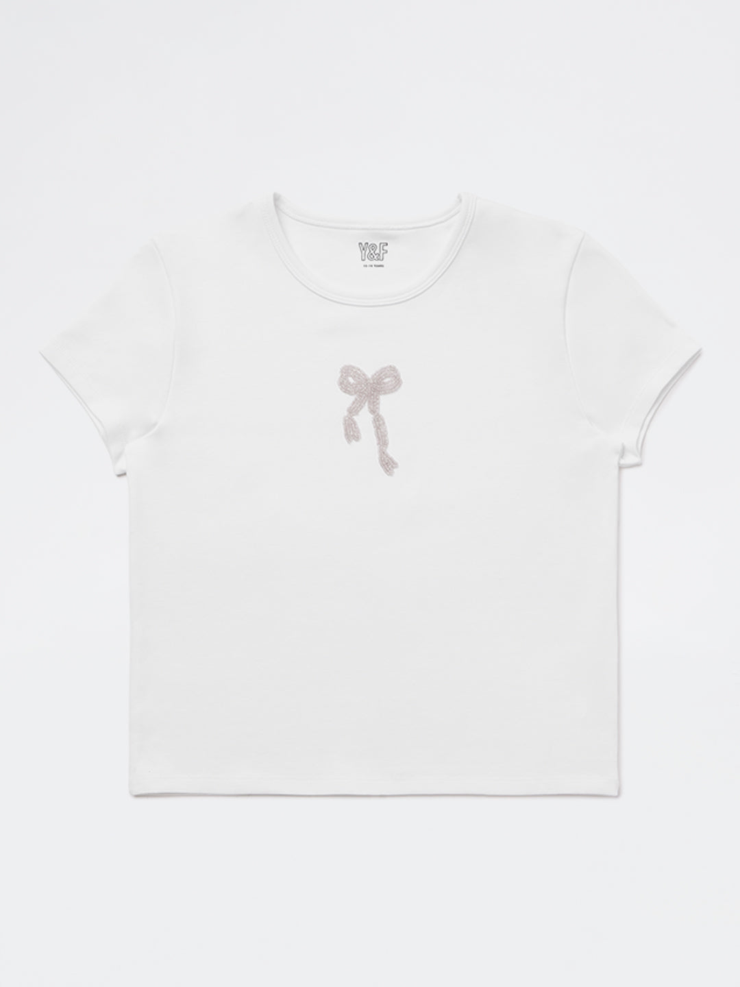 Y&F Kids Girls White Embellished Cotton-Blend T-Shirt