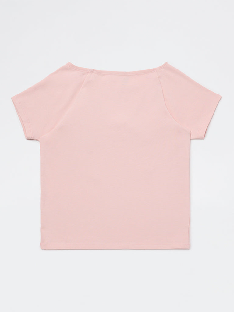 Y&F Kids Girls Light Pink Bow Design Cotton-Blend Top