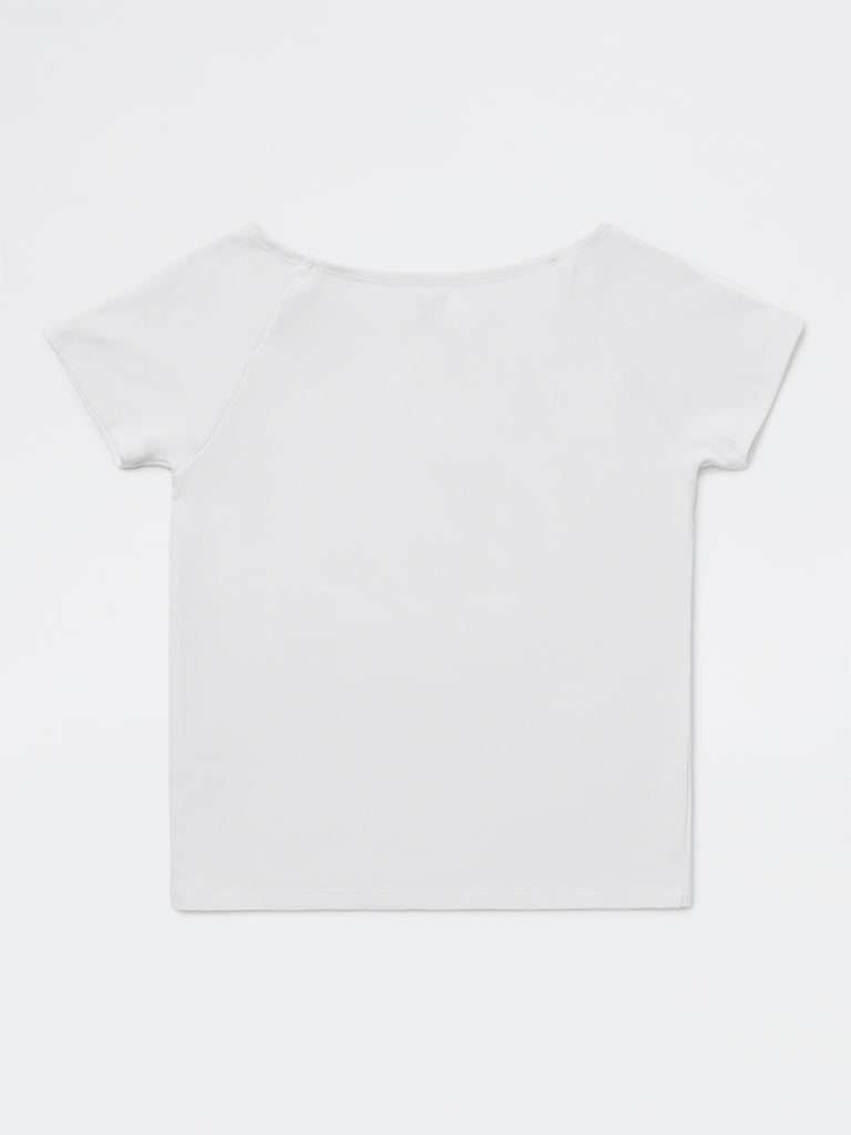 Y&F Kids Girls White Bow Detailed Cotton-Blend Top