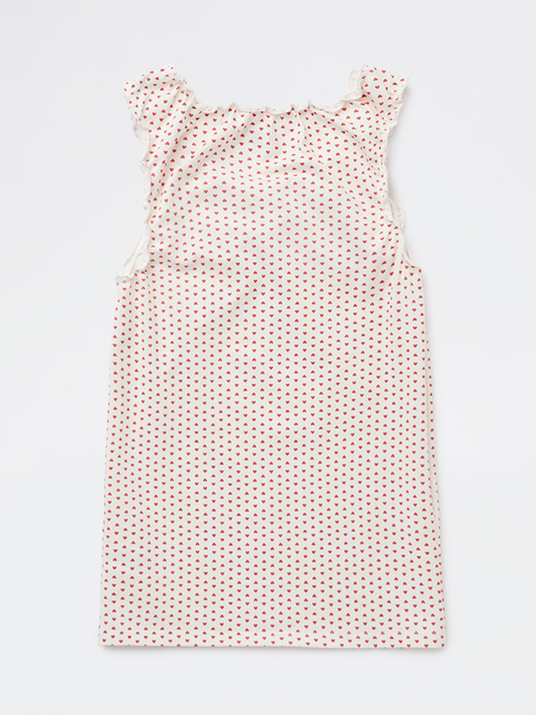 Y&F Kids Girls White Heart Printed Cotton-Blend Top