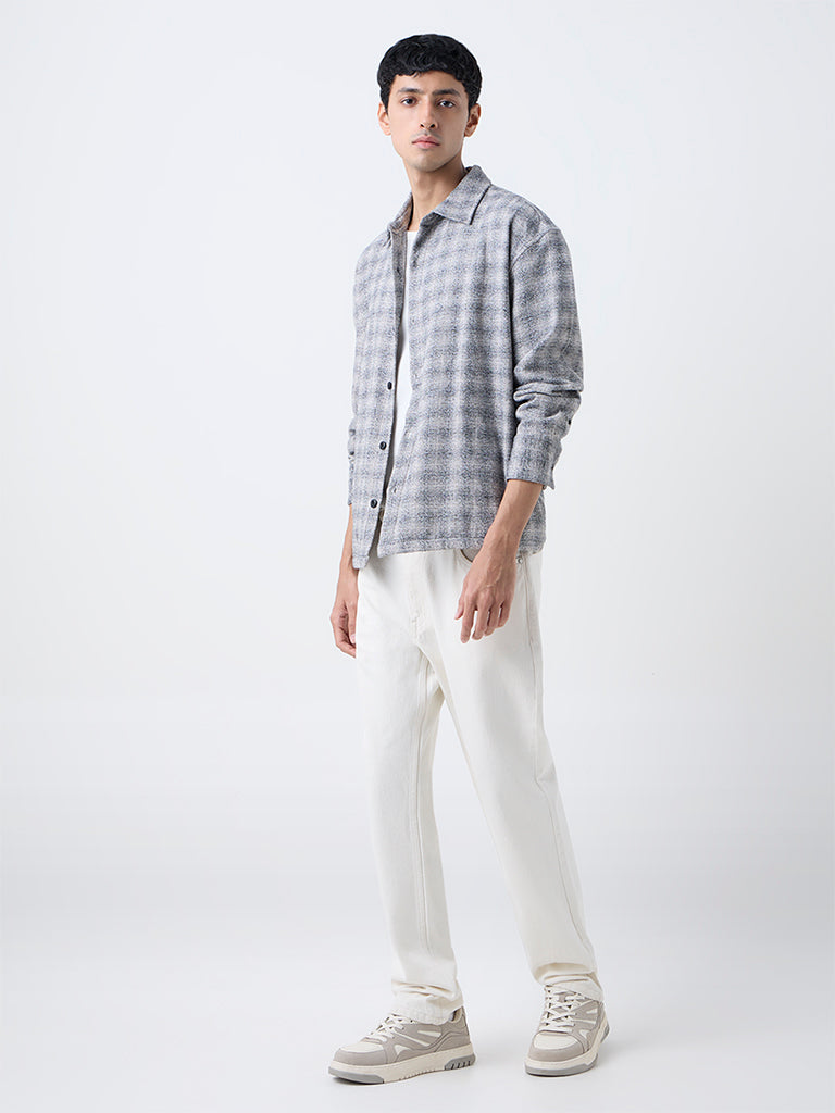 Nuon Grey Checkered Relaxed-Fit Shirt