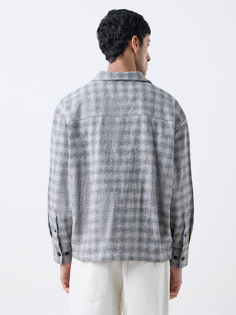 Nuon Grey Checkered Relaxed-Fit Shirt