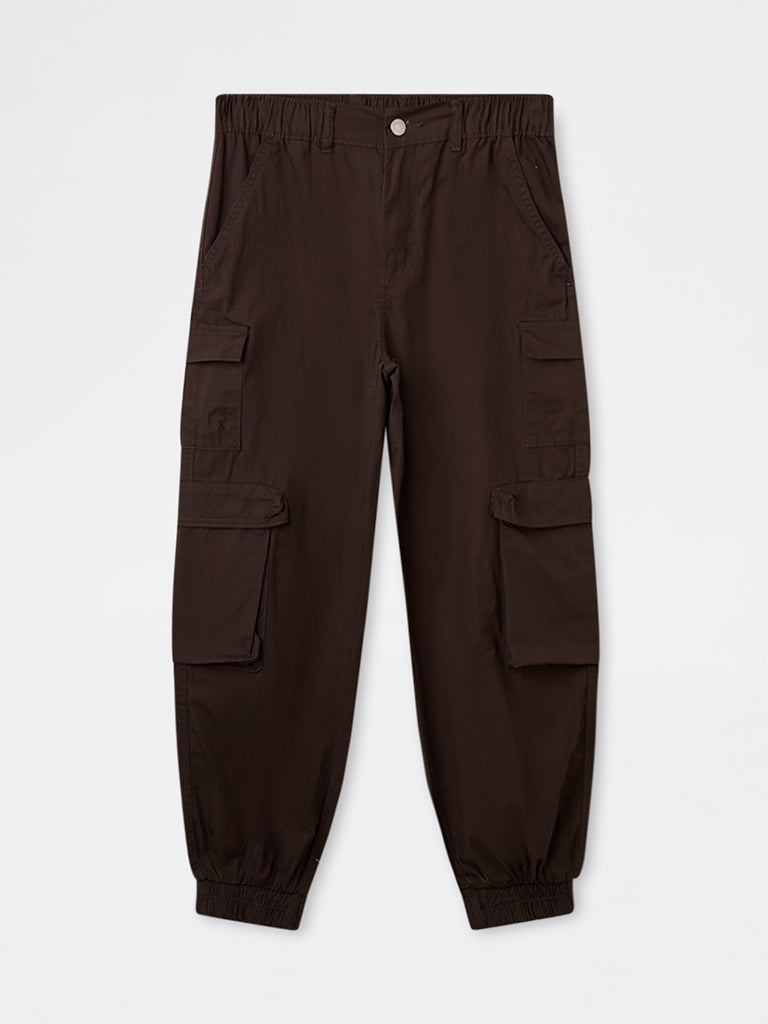 Y&F Kids Boys Brown Mid-Rise Cotton Cargo Pants