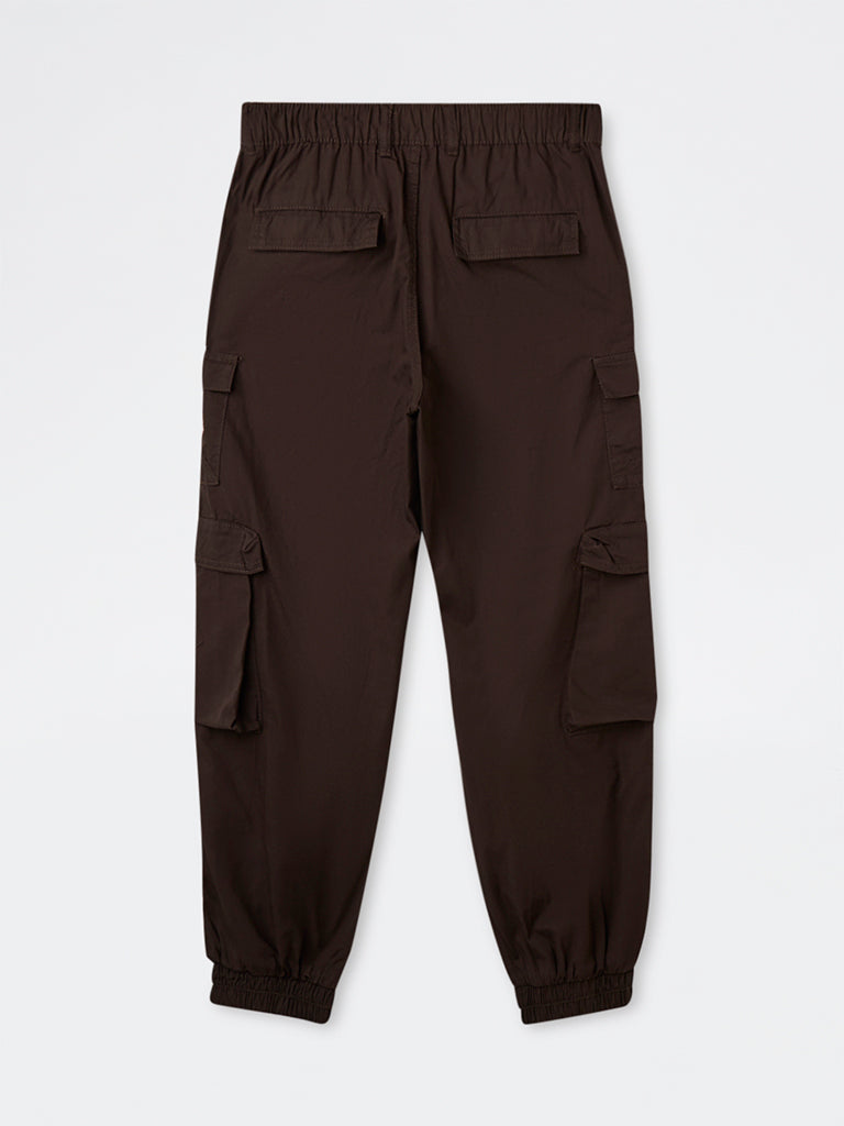 Y&F Kids Boys Brown Mid-Rise Cotton Cargo Pants