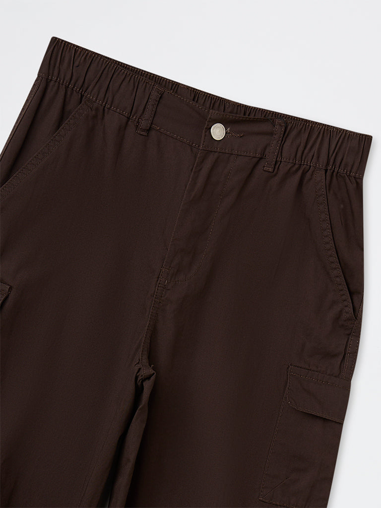 Y&F Kids Boys Brown Mid-Rise Cotton Cargo Pants
