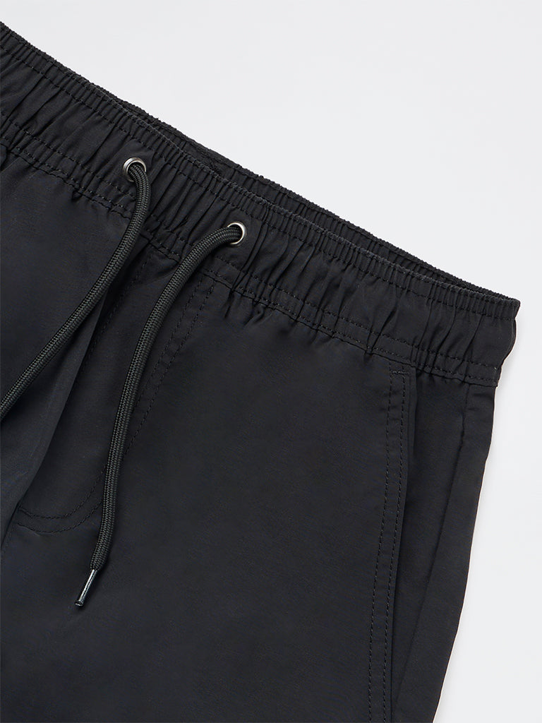 Y&F Kids Boys Black Mid-Rise Cotton-Blend Cargo Pants