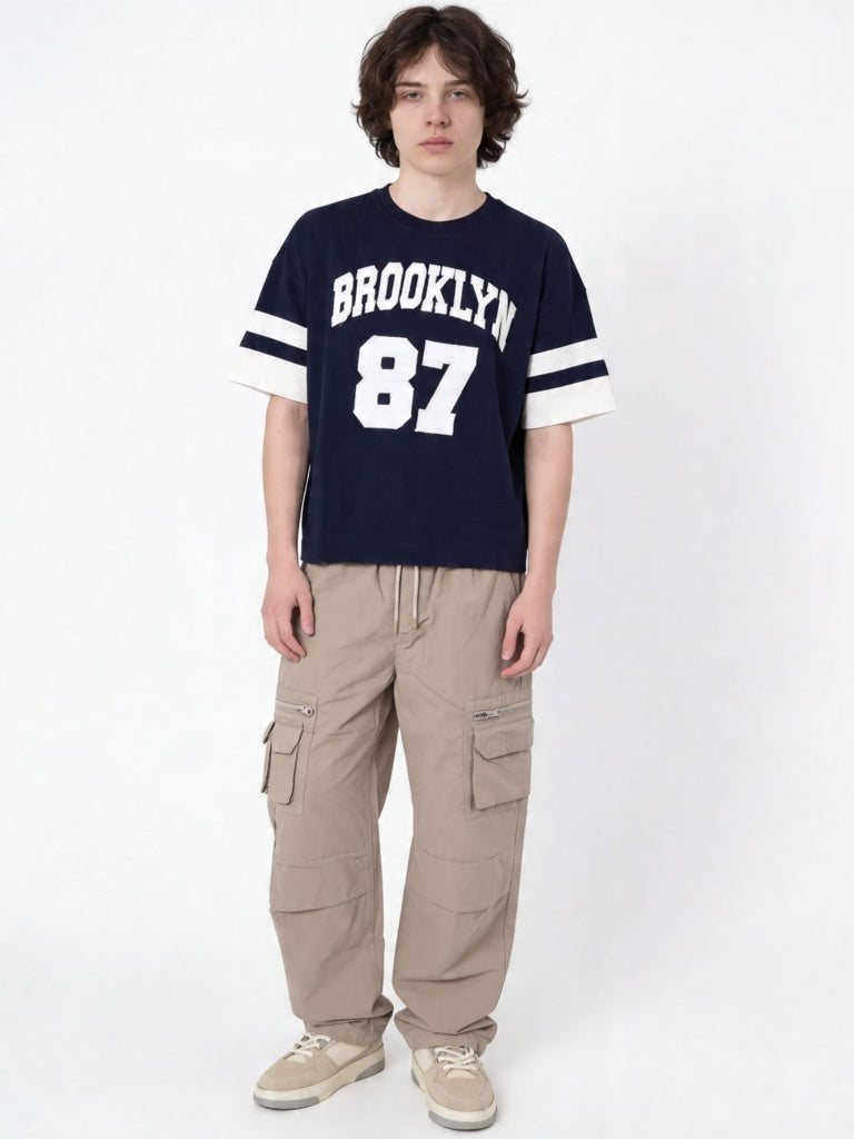 Y&F Kids Boys Taupe Mid-Rise Cotton-Blend Cargo Pants