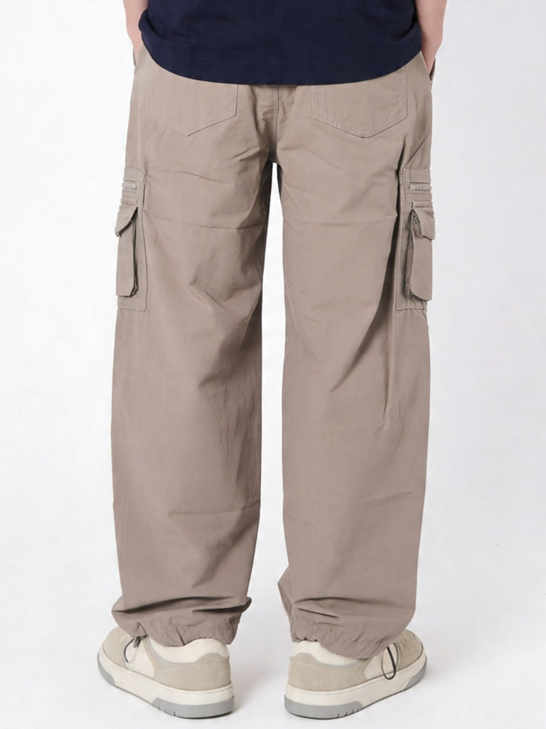 Y&F Kids Boys Taupe Mid-Rise Cotton-Blend Cargo Pants