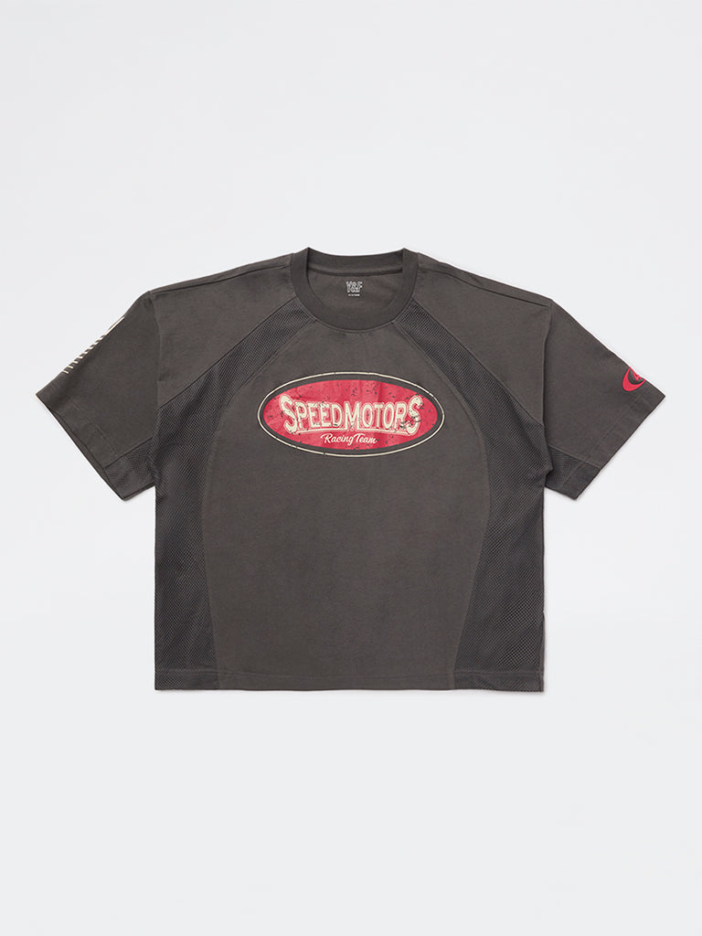 Y&F Kids Boys Grey Graphic Printed Cotton T-Shirt