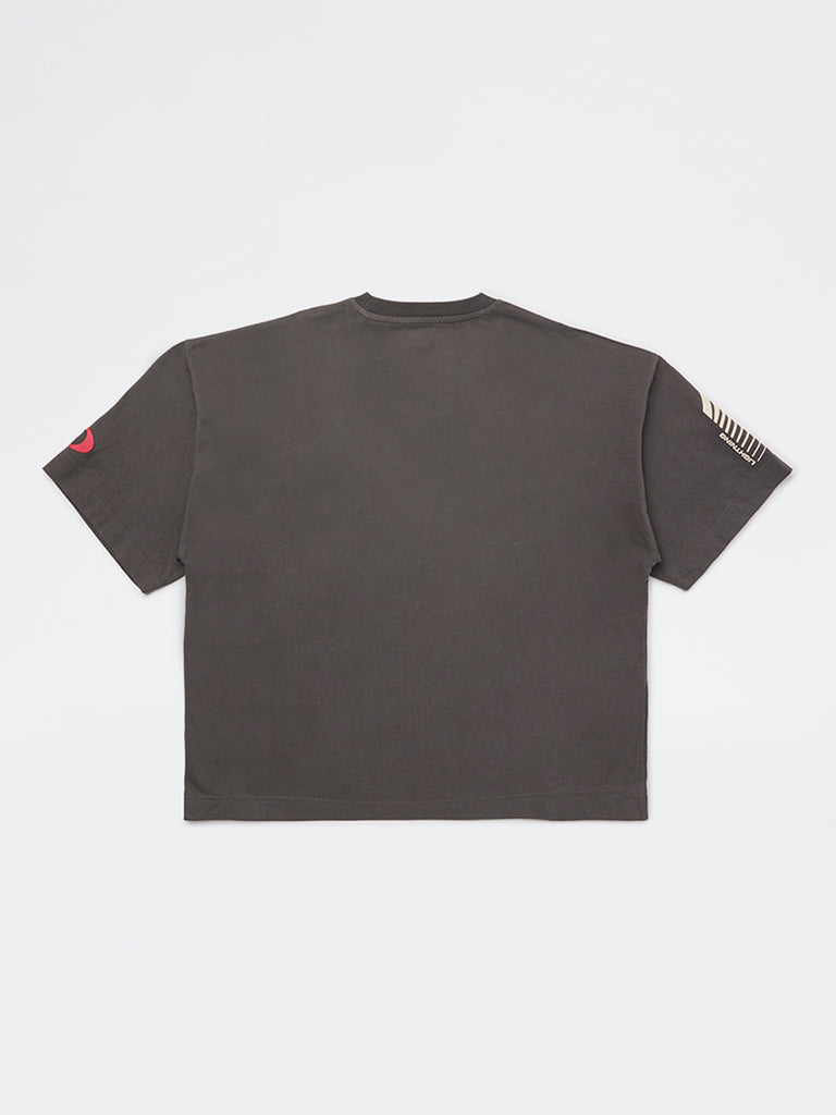 Y&F Kids Boys Grey Graphic Printed Cotton T-Shirt