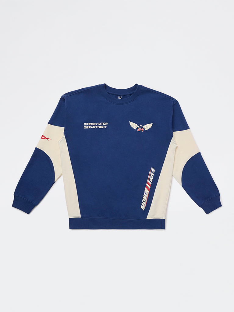 Y&F Kids Boys Blue Typographic Cotton Sweatshirt