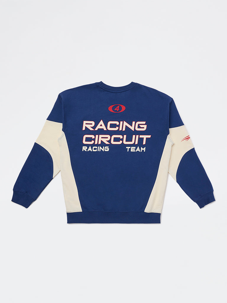 Y&F Kids Boys Blue Typographic Cotton Sweatshirt