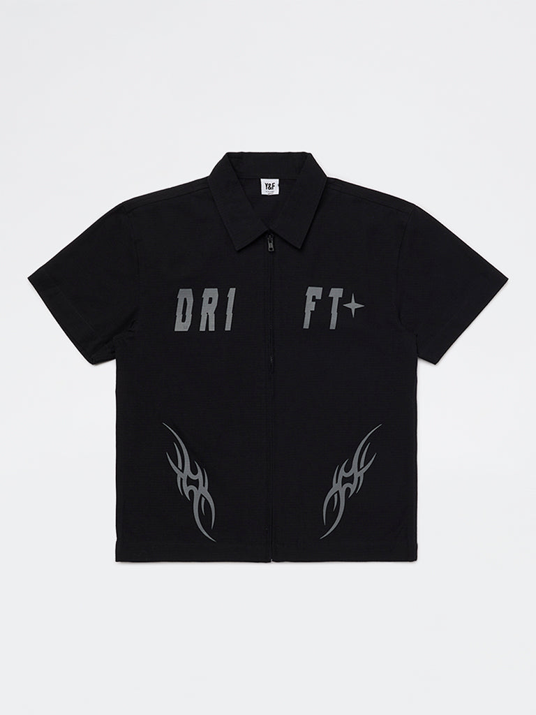 Y&F Kids Boys Black Printed Cotton Shirt