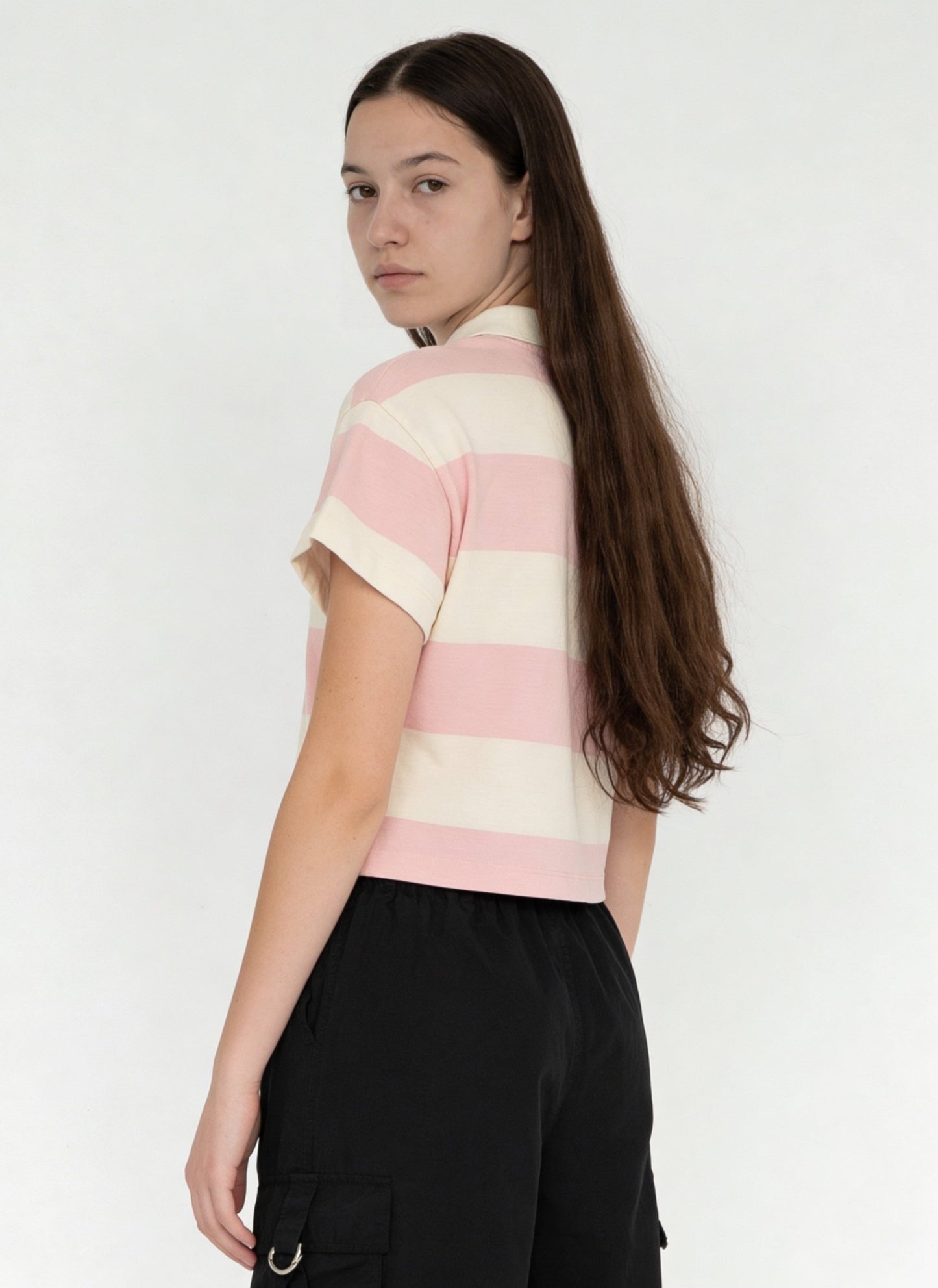 Y&F Kids Girls Stripe-Printed Cotton Polo T-Shirt