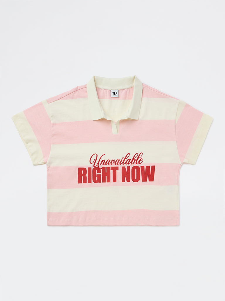 Y&F Kids Girls Stripe-Printed Cotton Polo T-Shirt