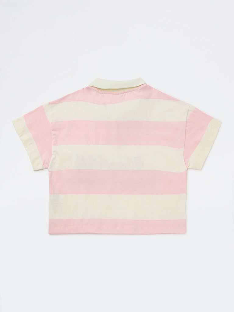 Y&F Kids Girls Stripe-Printed Cotton Polo T-Shirt