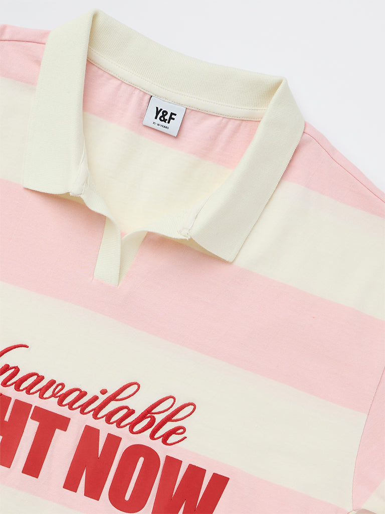 Y&F Kids Girls Stripe-Printed Cotton Polo T-Shirt