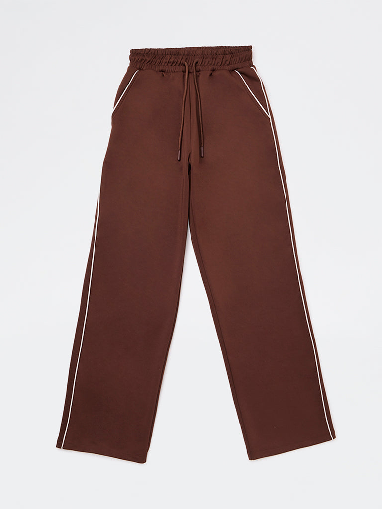 Y&F Kids Girls Brown Solid High-Rise Track Pants