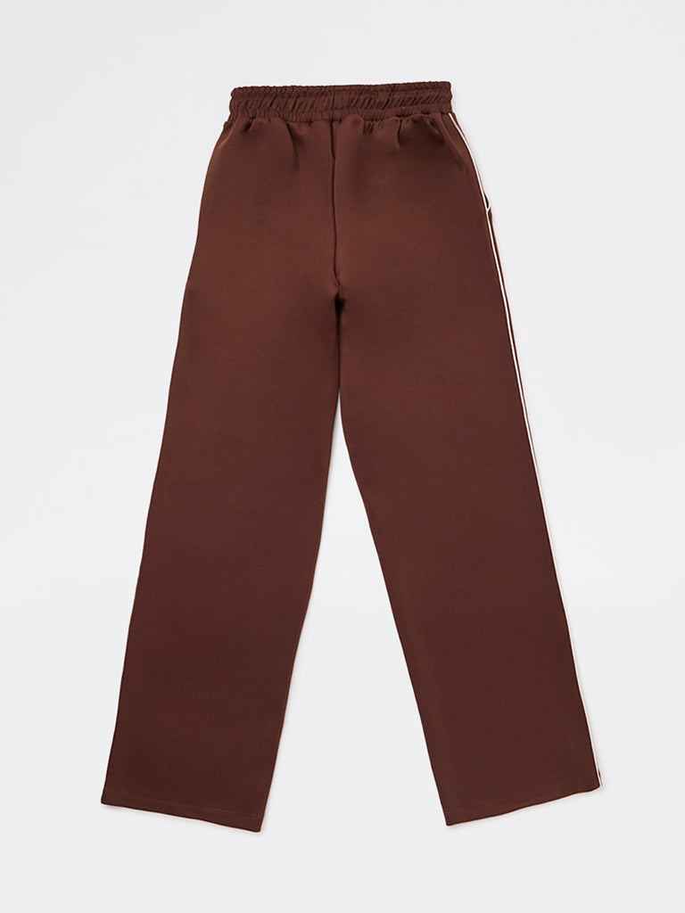 Y&F Kids Girls Brown Solid High-Rise Track Pants