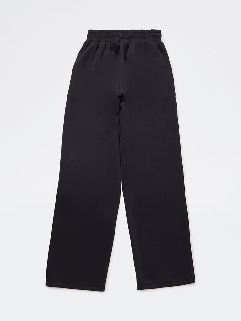 Y&F Kids Girls Black Solid High-Rise Track Pants
