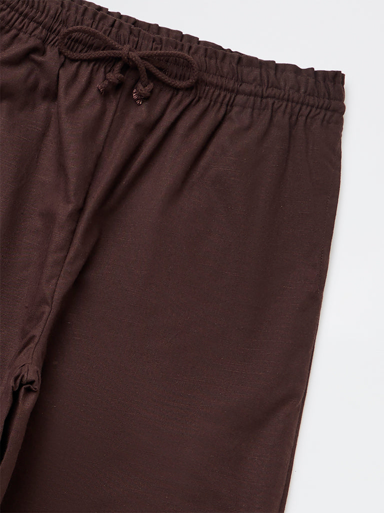 Y&F Kids Girls Dark Brown Solid High-Rise Cotton Trousers