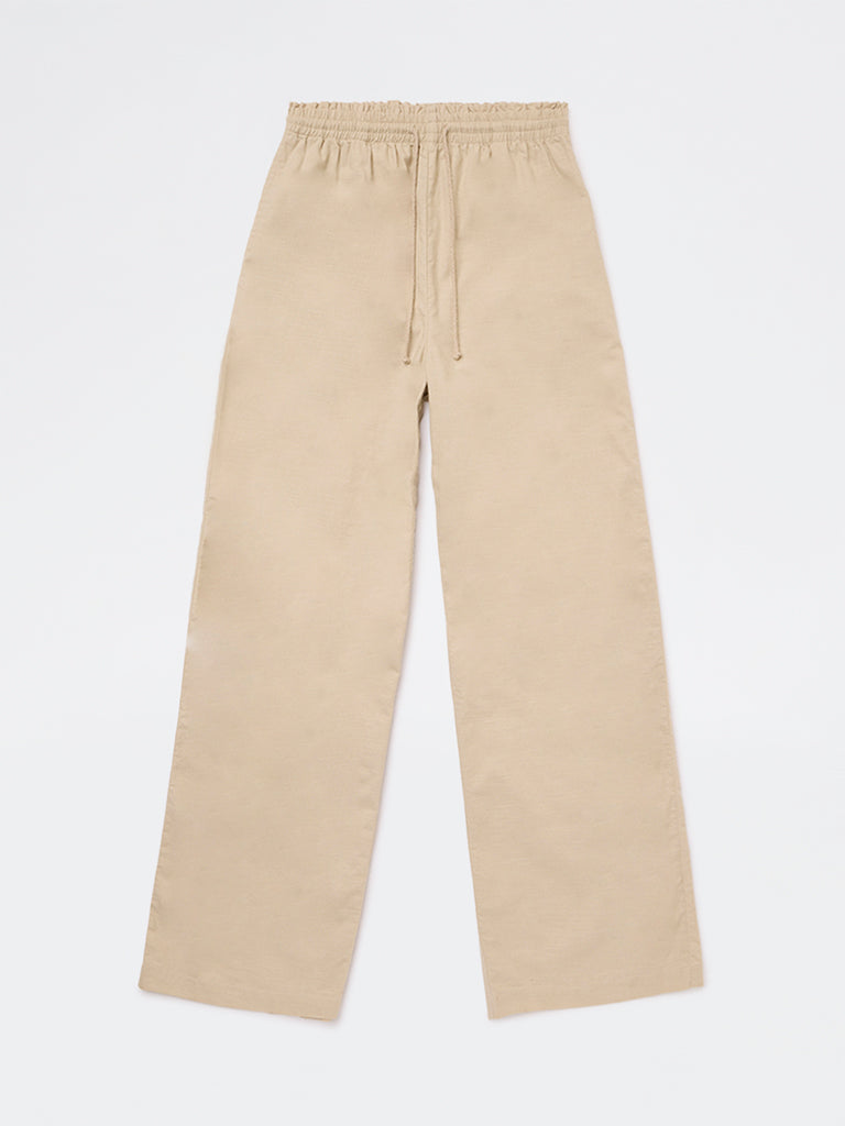 Y&F Kids Girls Cream Mid-Rise Cotton Pants