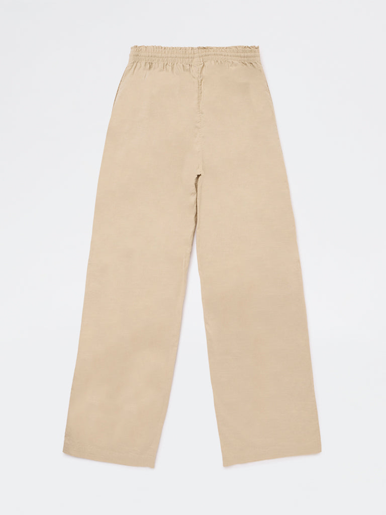Y&F Kids Girls Cream Mid-Rise Cotton Pants