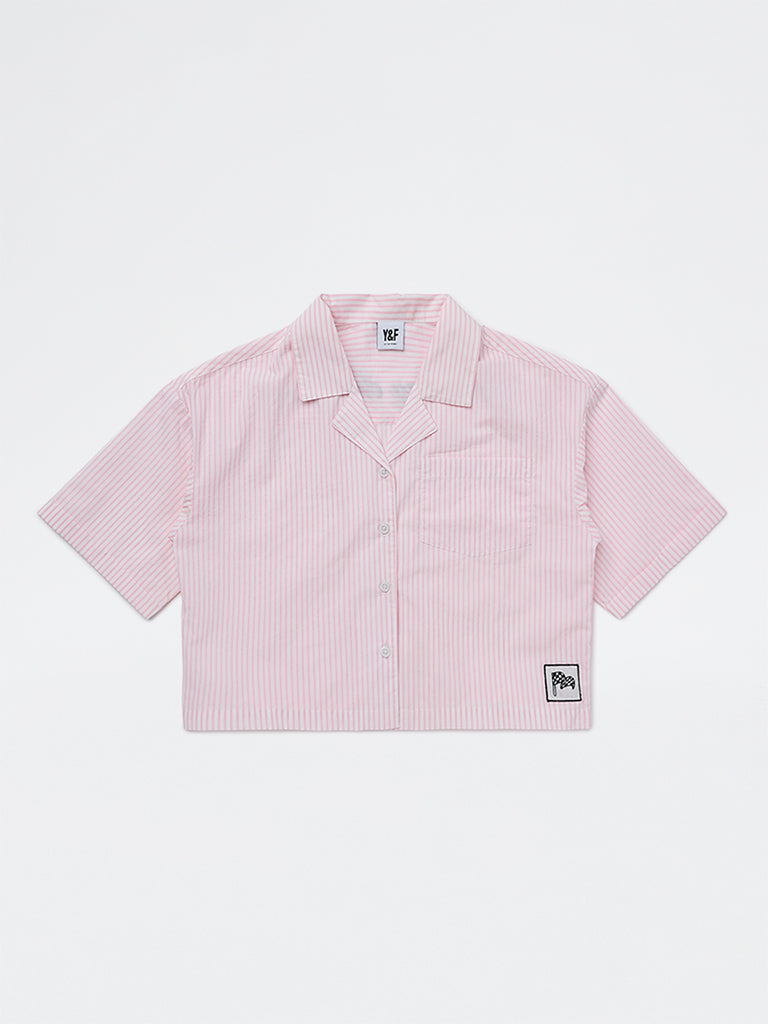 Y&F Kids Girls Pink Striped Cotton Shirt