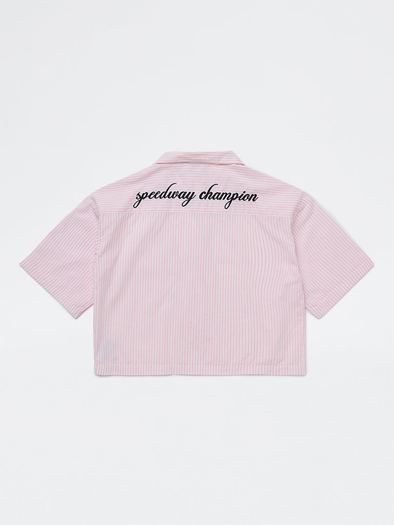 Y&F Kids Girls Pink Striped Cotton Shirt