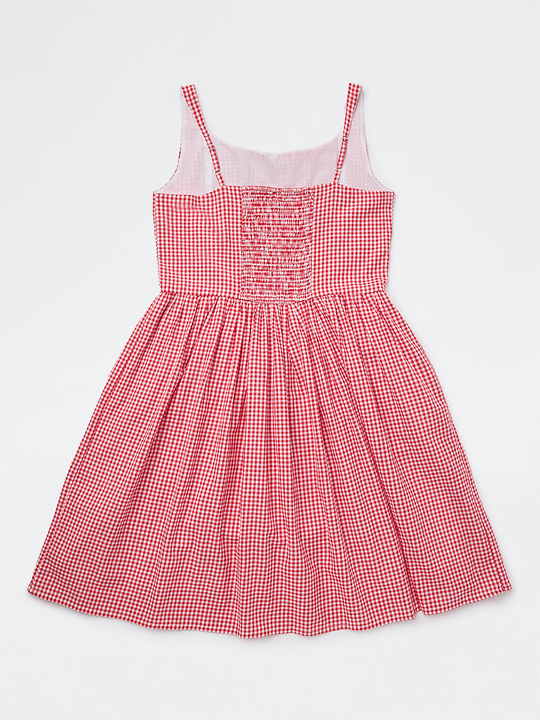 Y&F Kids Girls Red Gingham Check A-Line Cotton Dress