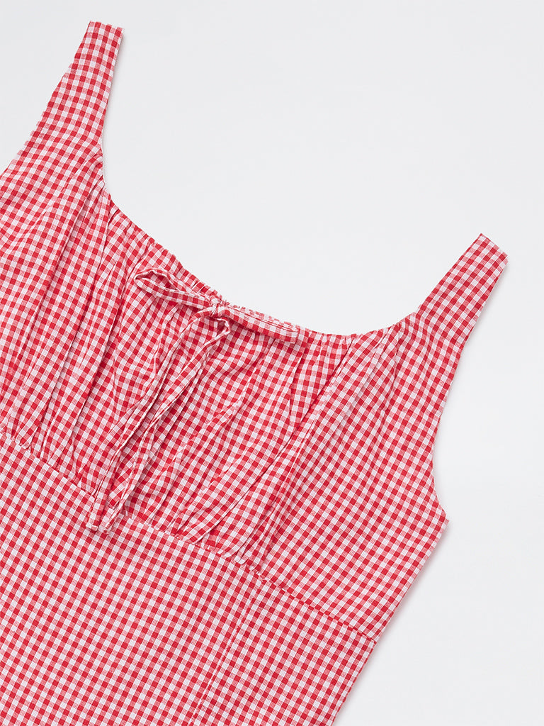 Y&F Kids Girls Red Gingham Check A-Line Cotton Dress