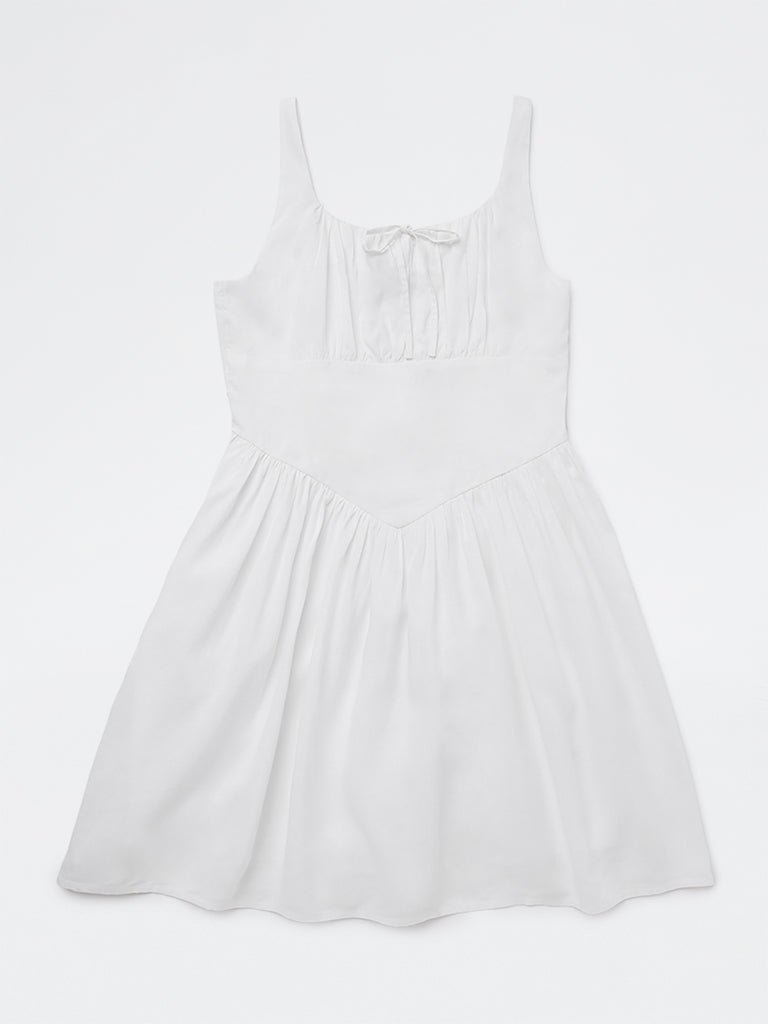 Y&F Kids Girls White Solid A-Line Dress