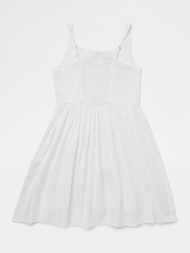 Y&F Kids Girls White Solid A-Line Dress