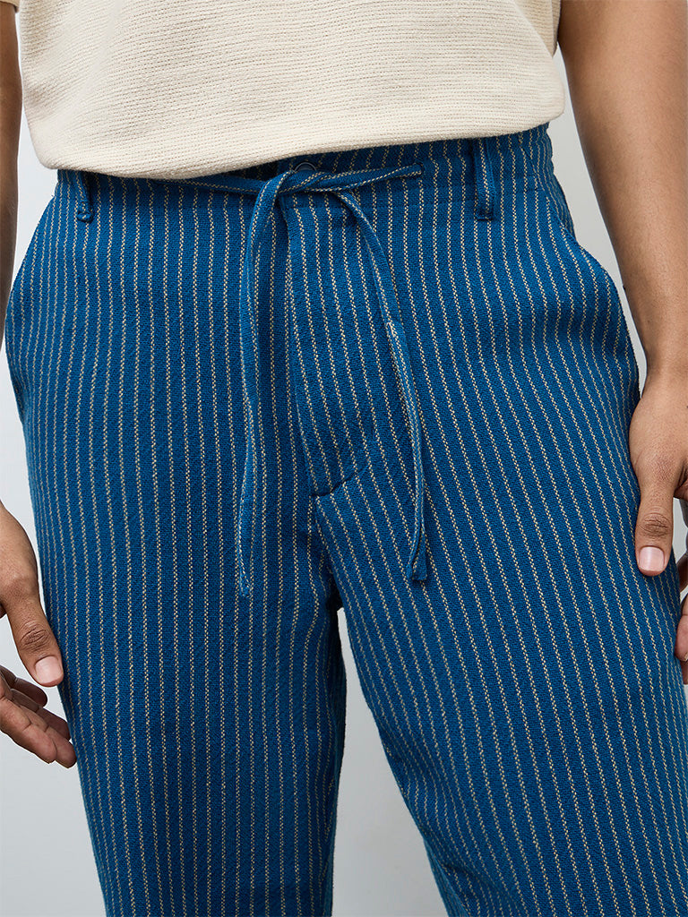 ETA Indigo Striped Relaxed-Fit Mid-Rise Cotton Chinos