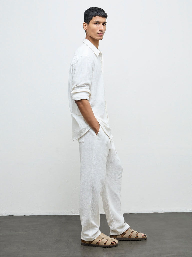 ETA White Textured Relaxed-Fit Cotton Shirt