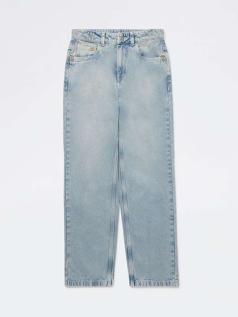 Y&F Kids Boys Light Blue Faded Mid-Rise Jeans