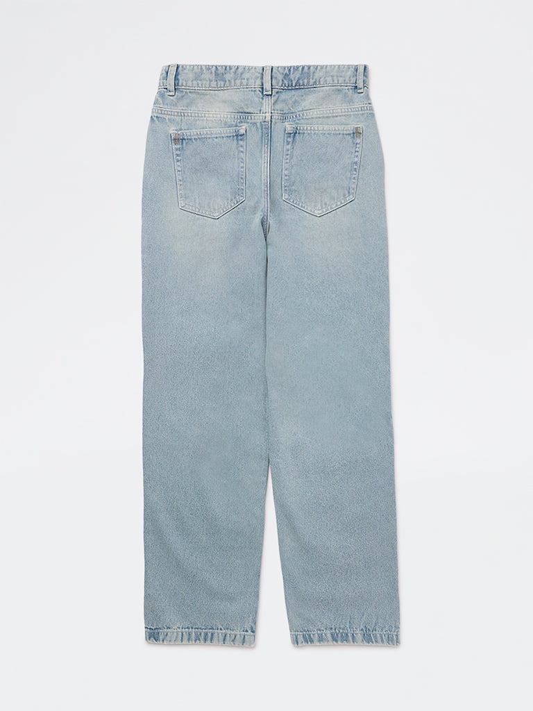 Y&F Kids Boys Light Blue Faded Mid-Rise Jeans